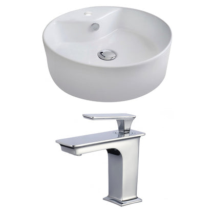 American Imaginations AI-17812 18" White Round Ceramic Above Counter Bathroom Vessel Sink Set