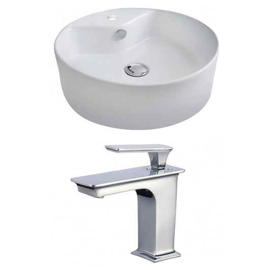 American Imaginations AI-17812 18" White Round Ceramic Above Counter Bathroom Vessel Sink Set