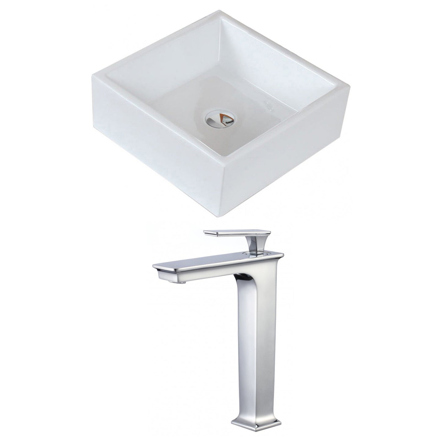American Imaginations AI-17814 15" White Square Ceramic Above Counter Bathroom Vessel Sink Set