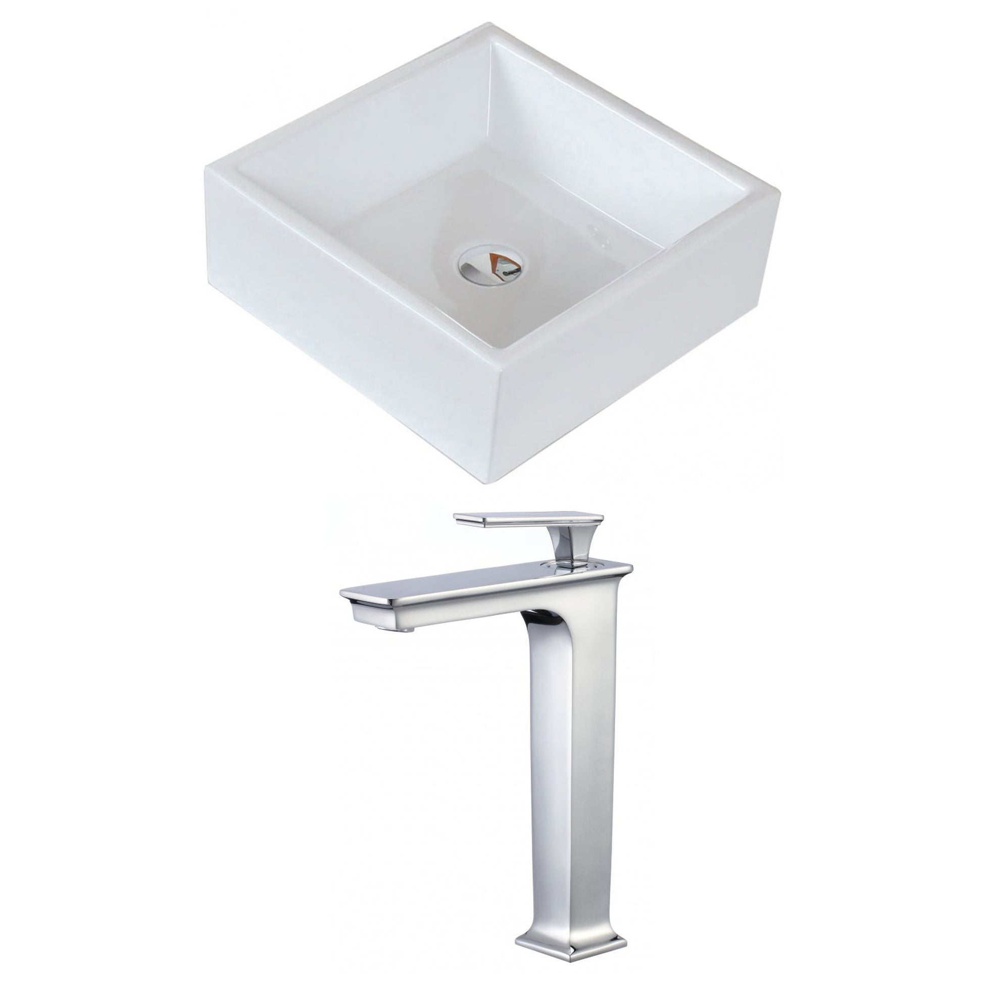 American Imaginations AI-17814 15" White Square Ceramic Above Counter Bathroom Vessel Sink Set