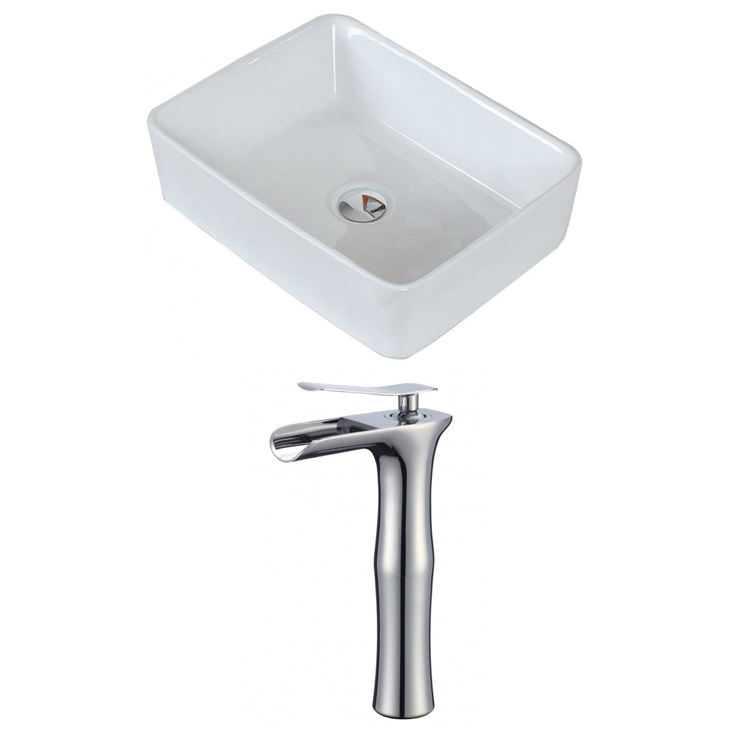 American Imaginations AI-17815 19" White Rectangular Ceramic Above Counter Bathroom Vessel Sink Set
