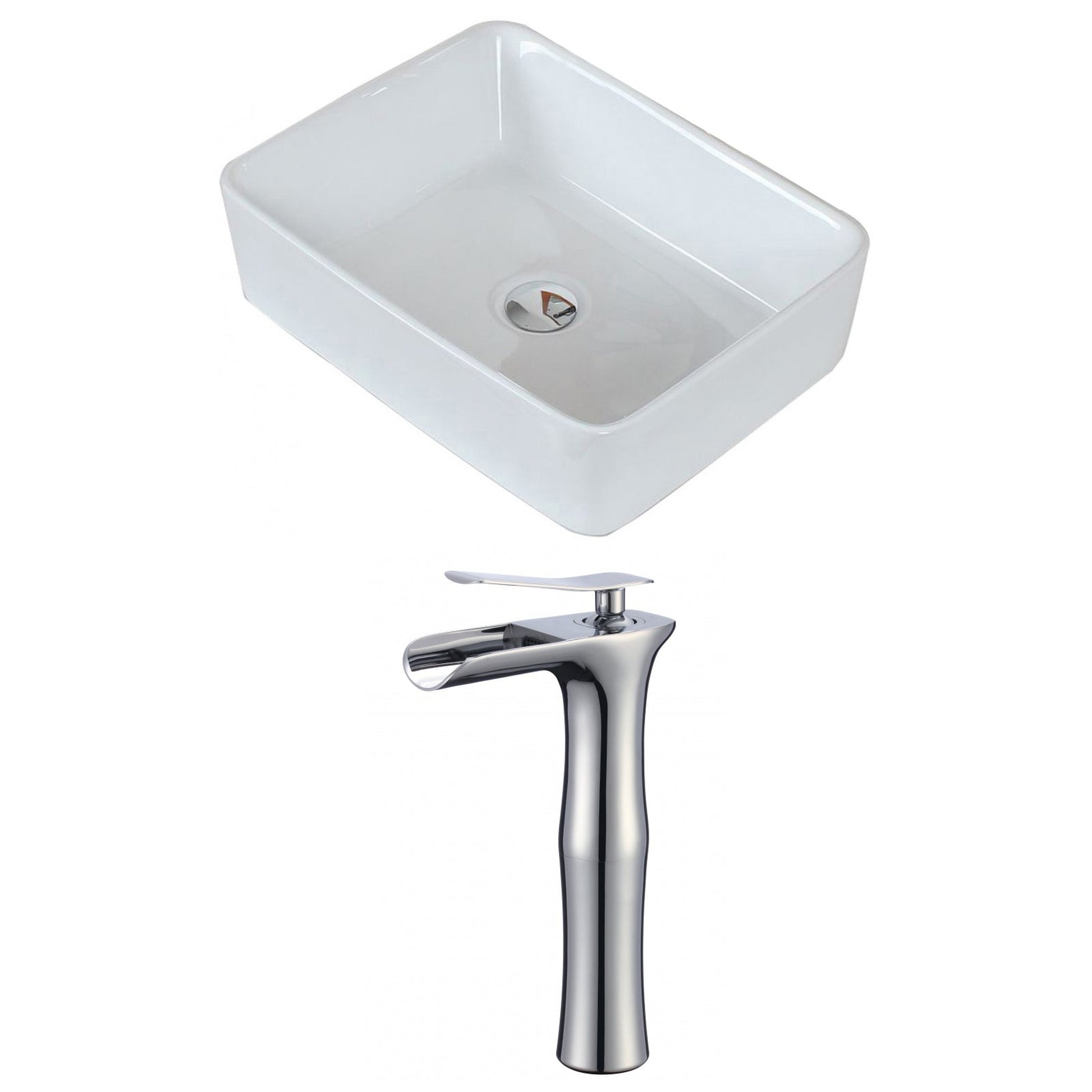 American Imaginations AI-17815 19" White Rectangular Ceramic Above Counter Bathroom Vessel Sink Set
