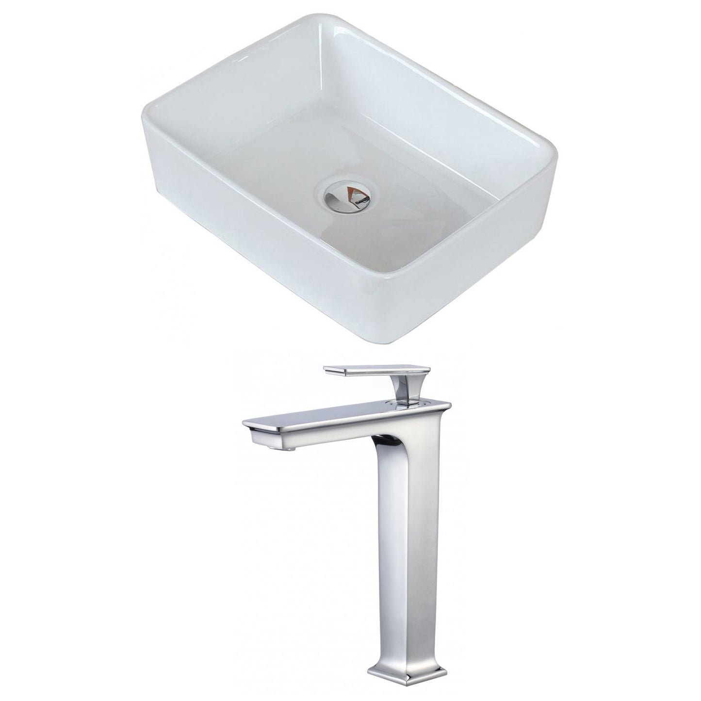 American Imaginations AI-17816 19" White Rectangular Ceramic Above Counter Bathroom Vessel Sink Set