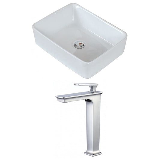 American Imaginations AI-17816 19" White Rectangular Ceramic Above Counter Bathroom Vessel Sink Set