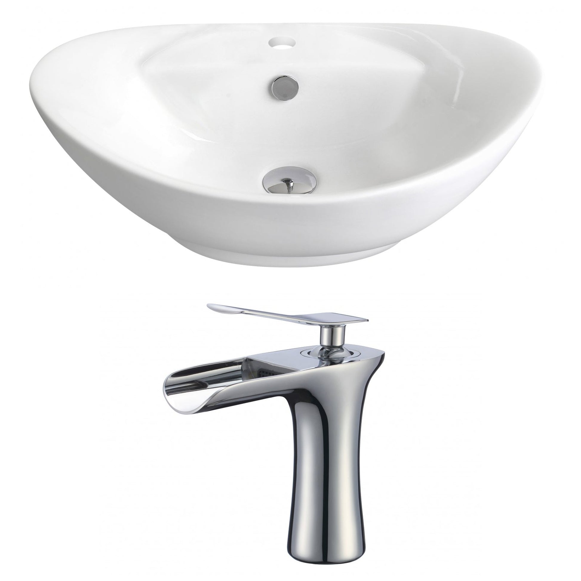 American Imaginations AI-17817 23" White Oval Ceramic Above Counter Bathroom Vessel Sink Set
