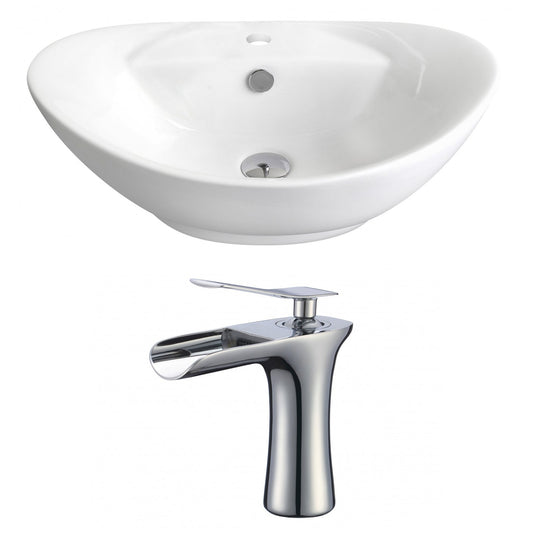 American Imaginations AI-17817 23" White Oval Ceramic Above Counter Bathroom Vessel Sink Set