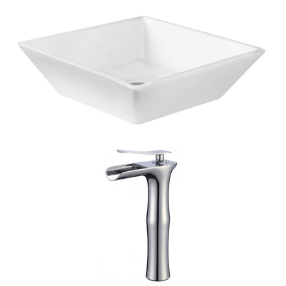 American Imaginations AI-17819 16" White Square Ceramic Above Counter Bathroom Vessel Sink Set