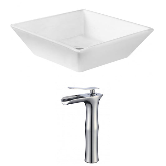 American Imaginations AI-17819 16" White Square Ceramic Above Counter Bathroom Vessel Sink Set