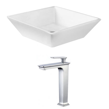 American Imaginations AI-17820 16" White Square Ceramic Above Counter Bathroom Vessel Sink Set