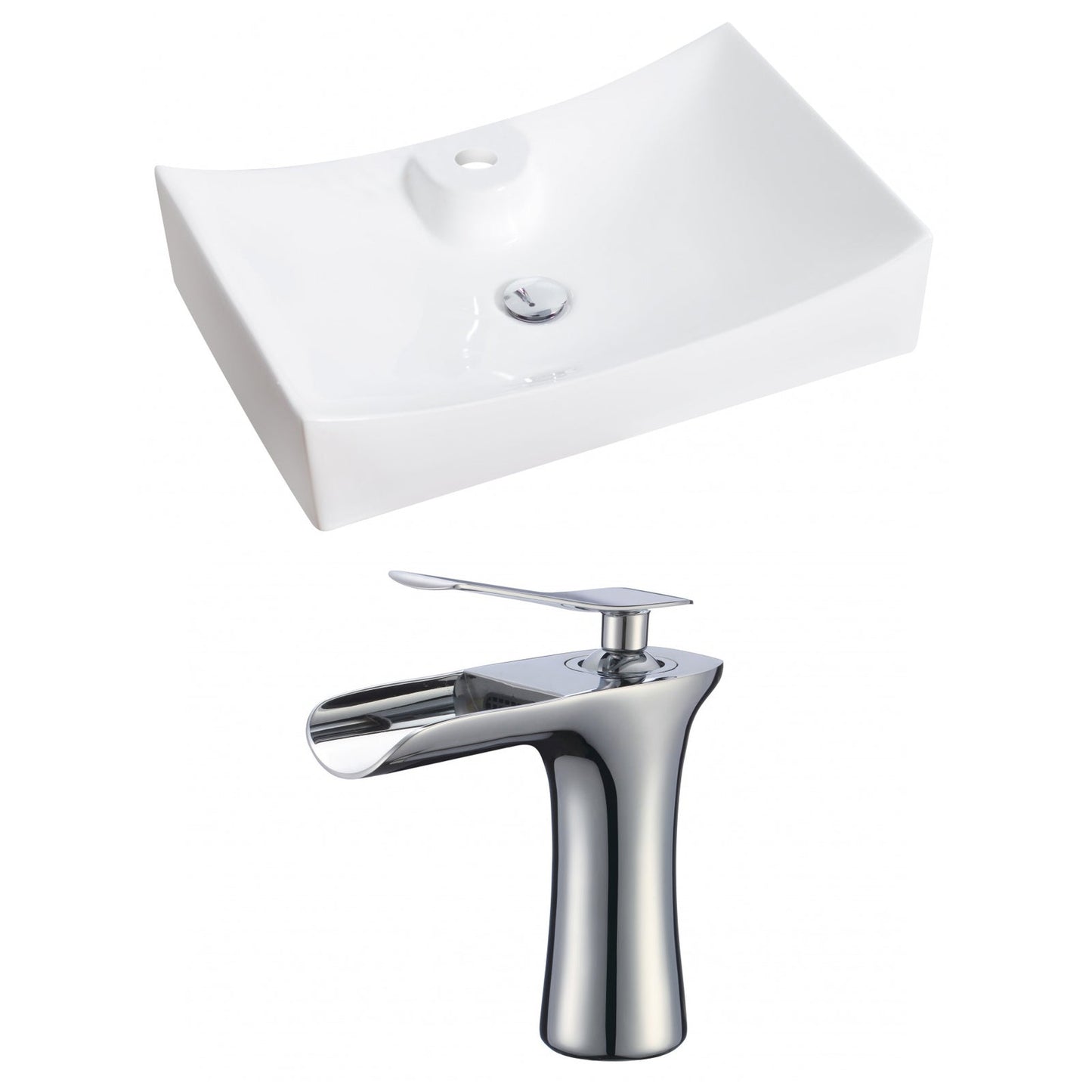 American Imaginations AI-17821 26" White Rectangular Ceramic Above Counter Bathroom Vessel Sink Set