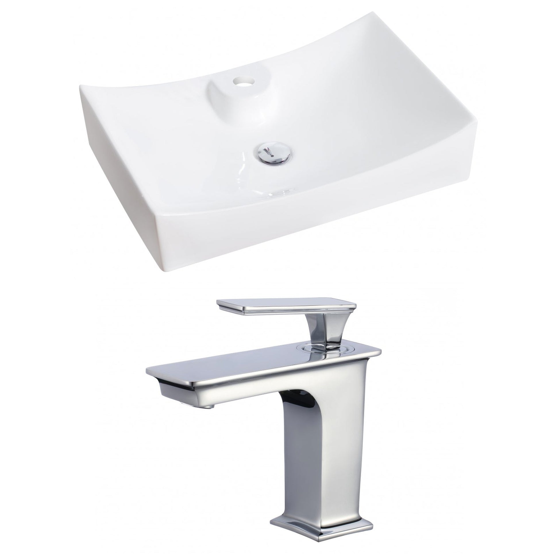 American Imaginations AI-17822 26" White Rectangular Ceramic Above Counter Bathroom Vessel Sink Set