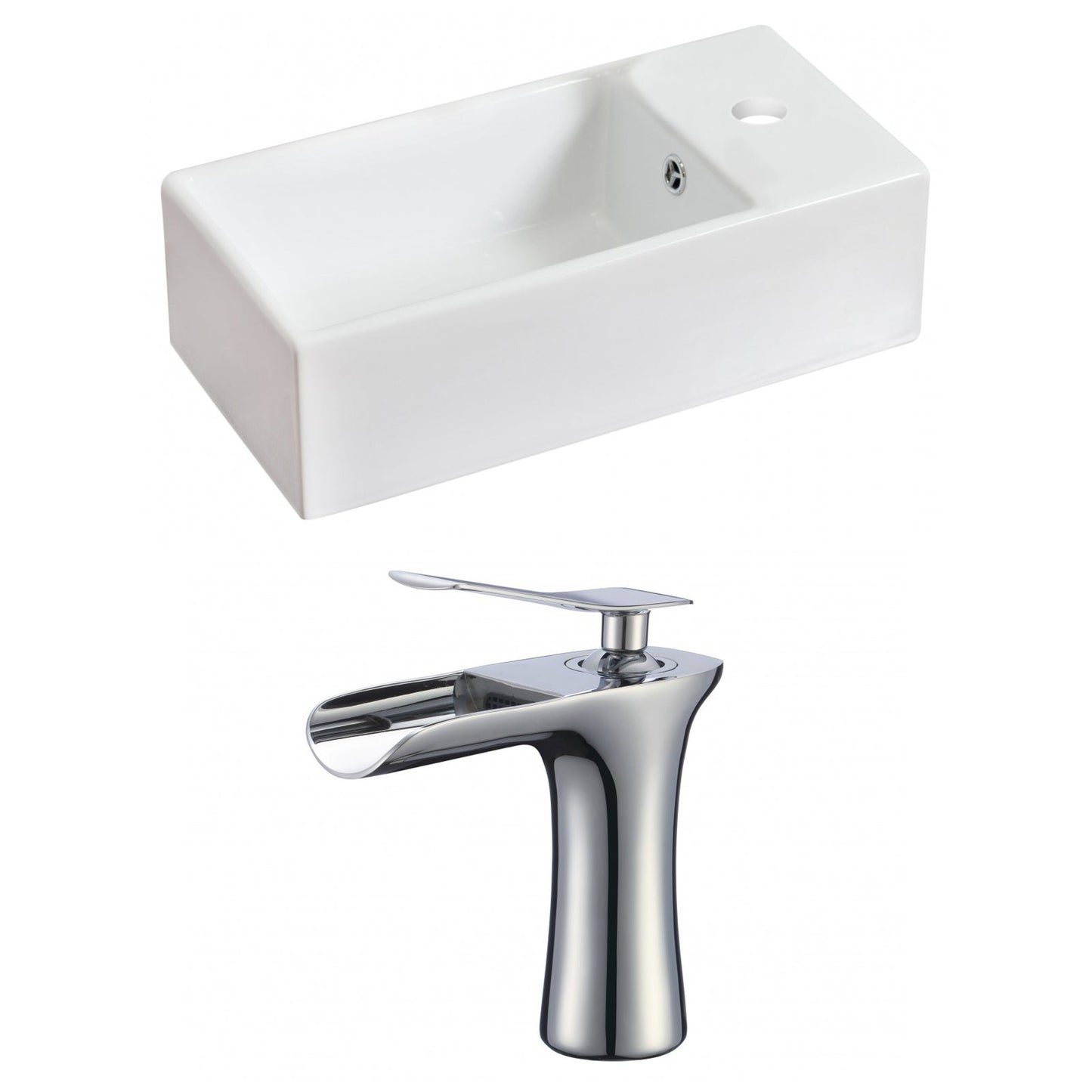 American Imaginations AI-17831 19" White Rectangular Ceramic Above Counter Bathroom Vessel Sink Set