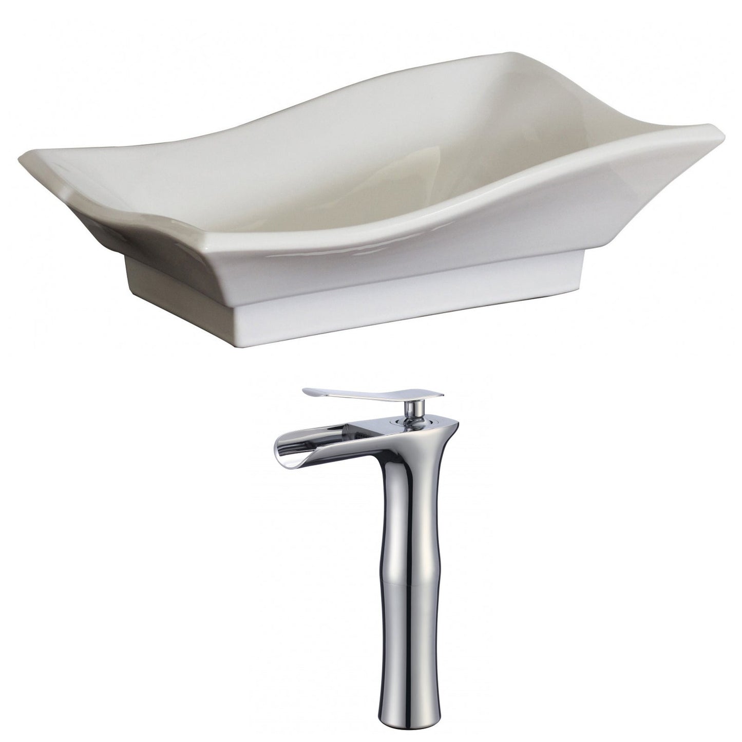 American Imaginations AI-17835 20" White Unique Ceramic Above Counter Bathroom Vessel Sink Set