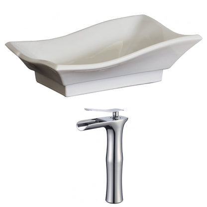 American Imaginations AI-17835 20" White Unique Ceramic Above Counter Bathroom Vessel Sink Set