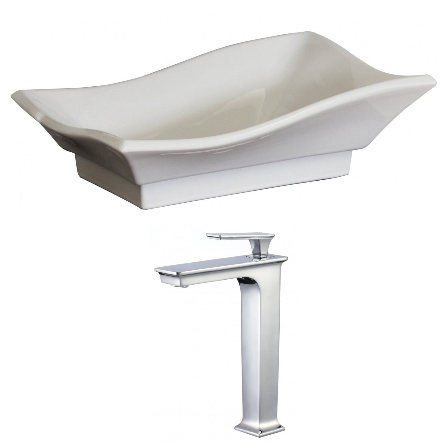 American Imaginations AI-17836 20" White Unique Ceramic Above Counter Bathroom Vessel Sink Set