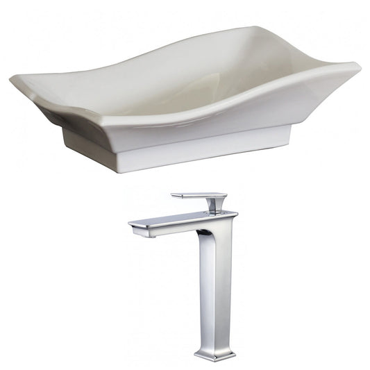 American Imaginations AI-17836 20" White Unique Ceramic Above Counter Bathroom Vessel Sink Set