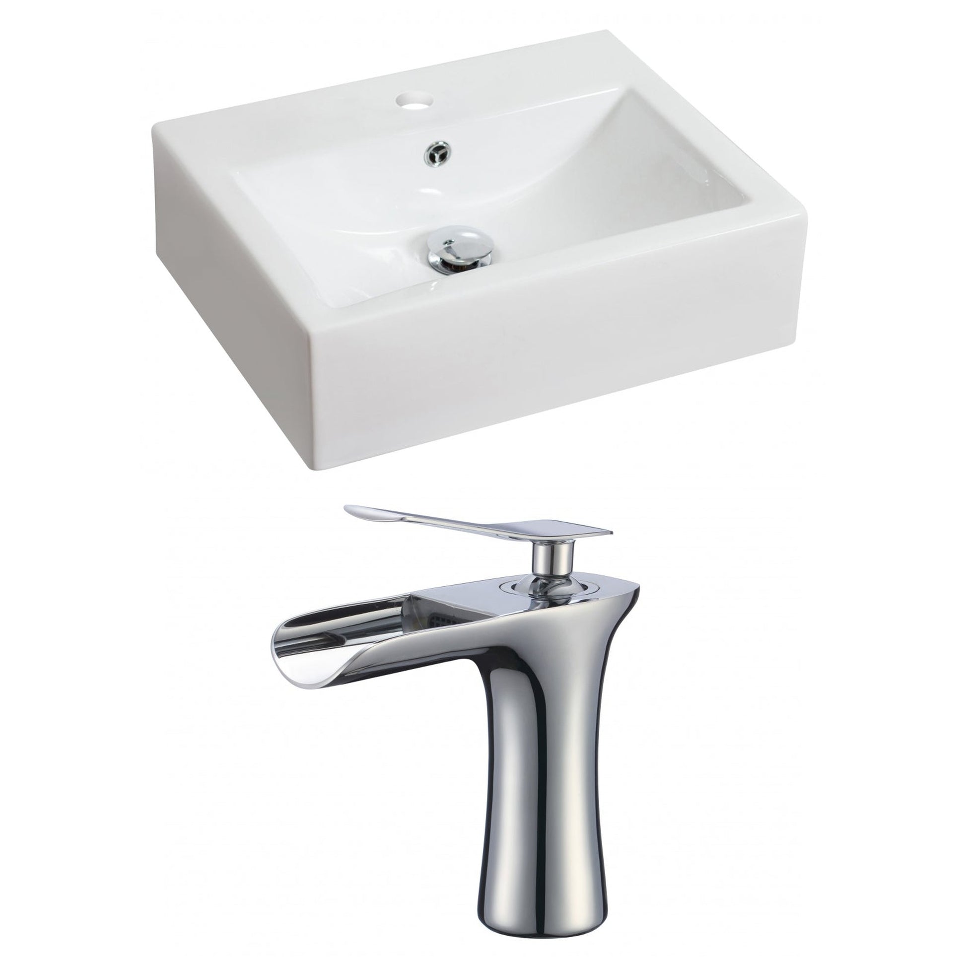 American Imaginations AI-17837 21" White Rectangular Ceramic Above Counter Bathroom Vessel Sink Set
