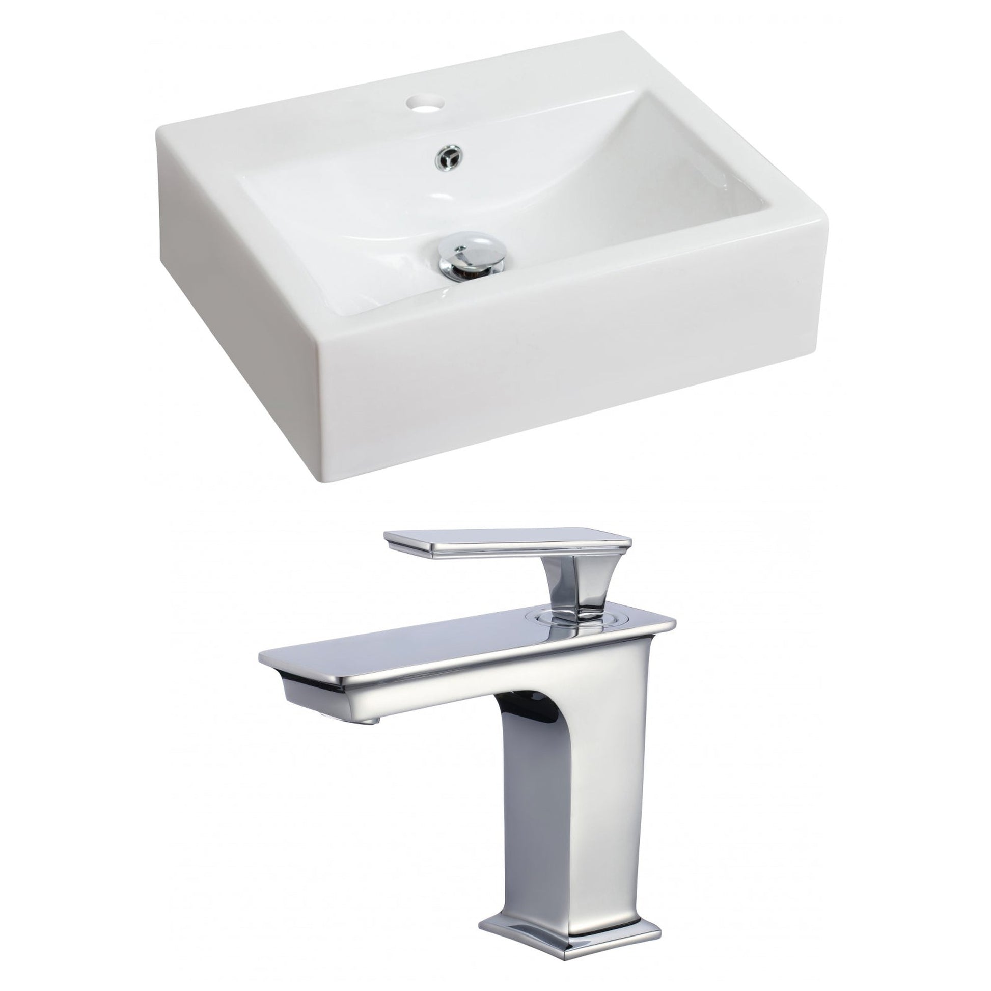 American Imaginations AI-17838 20" White Rectangular Ceramic Above Counter Bathroom Vessel Sink Set