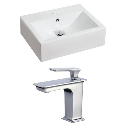 American Imaginations AI-17838 20" White Rectangular Ceramic Above Counter Bathroom Vessel Sink Set
