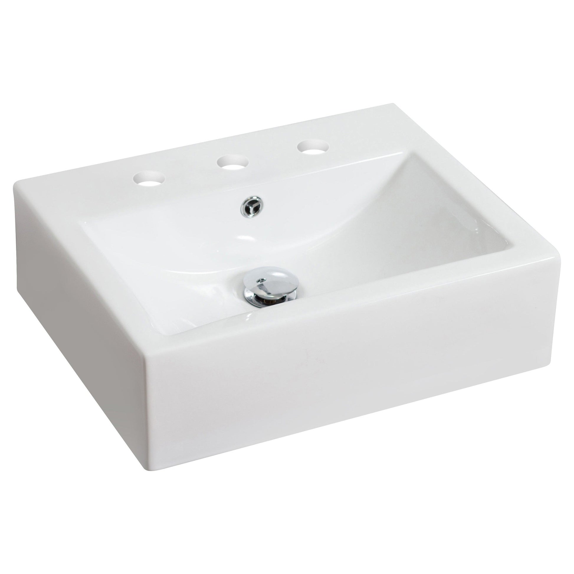 American Imaginations AI-17839 20" White Rectangular Ceramic Above Counter Bathroom Vessel Sink Set