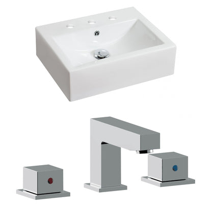 American Imaginations AI-17839 20" White Rectangular Ceramic Above Counter Bathroom Vessel Sink Set
