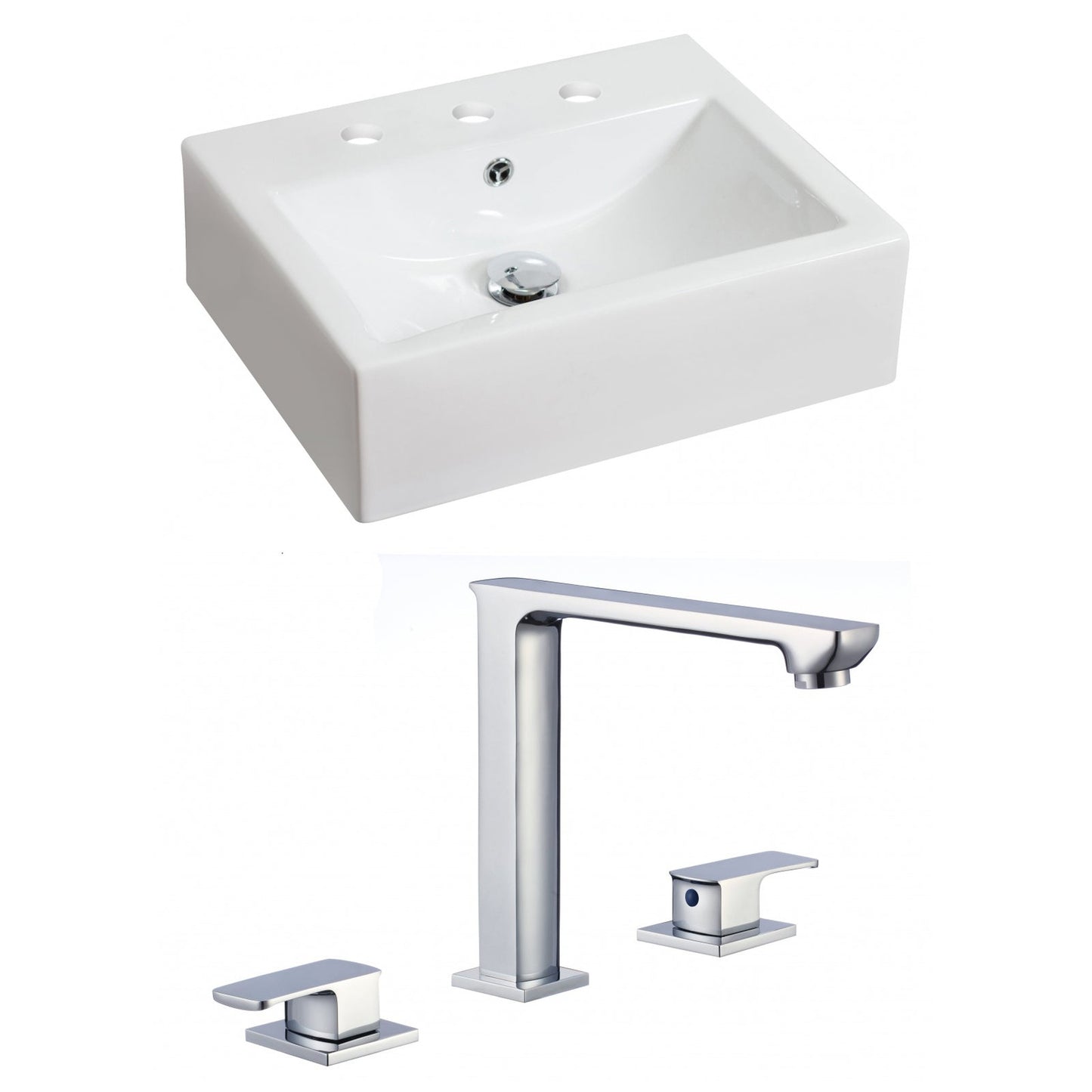 American Imaginations AI-17840 20" White Rectangular Ceramic Above Counter Bathroom Vessel Sink Set
