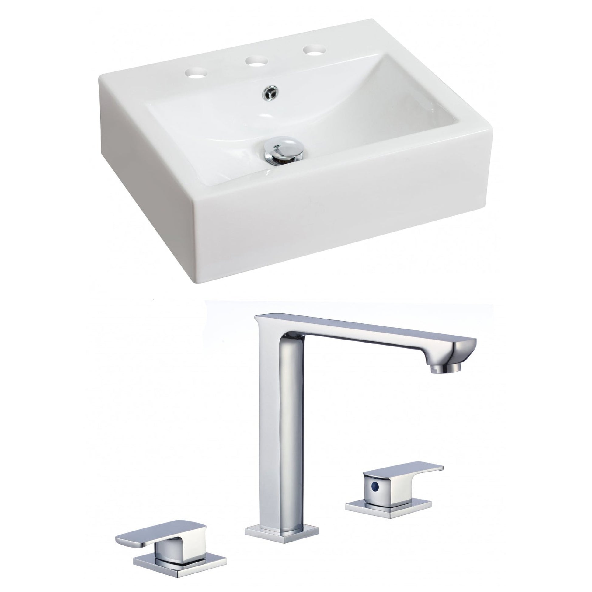 American Imaginations AI-17840 20" White Rectangular Ceramic Above Counter Bathroom Vessel Sink Set