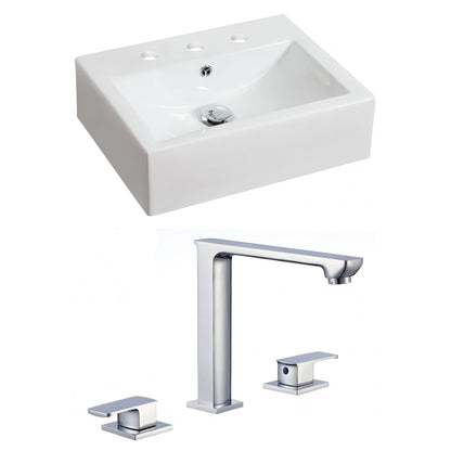 American Imaginations AI-17840 20" White Rectangular Ceramic Above Counter Bathroom Vessel Sink Set