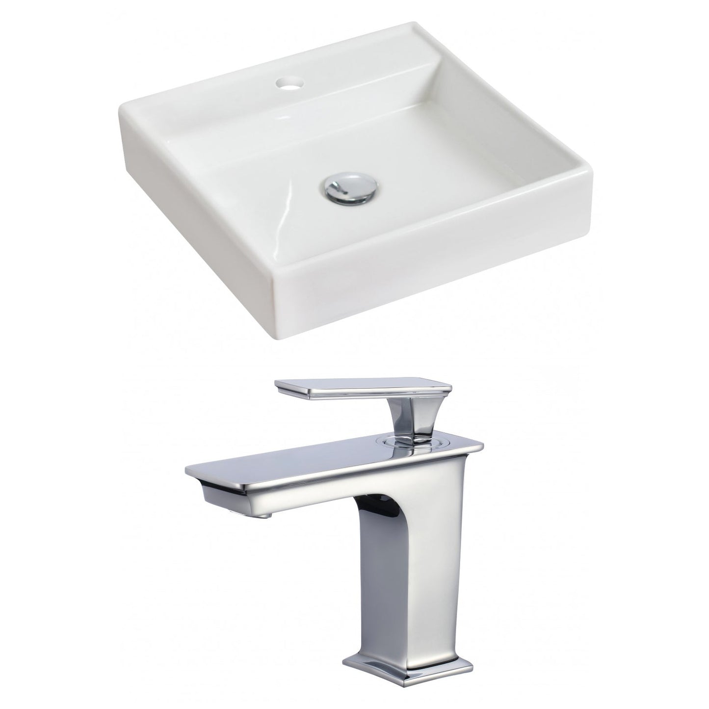 American Imaginations AI-17842 18" White Square Ceramic Above Counter Bathroom Vessel Sink Set