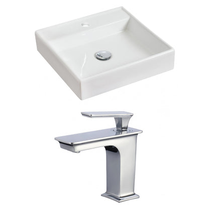 American Imaginations AI-17842 18" White Square Ceramic Above Counter Bathroom Vessel Sink Set