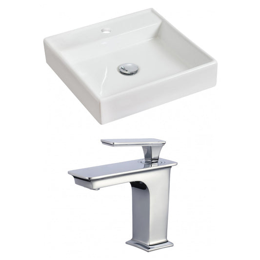 American Imaginations AI-17842 18" White Square Ceramic Above Counter Bathroom Vessel Sink Set