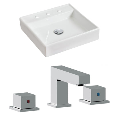 American Imaginations AI-17843 18" White Square Ceramic Above Counter Bathroom Vessel Sink Set