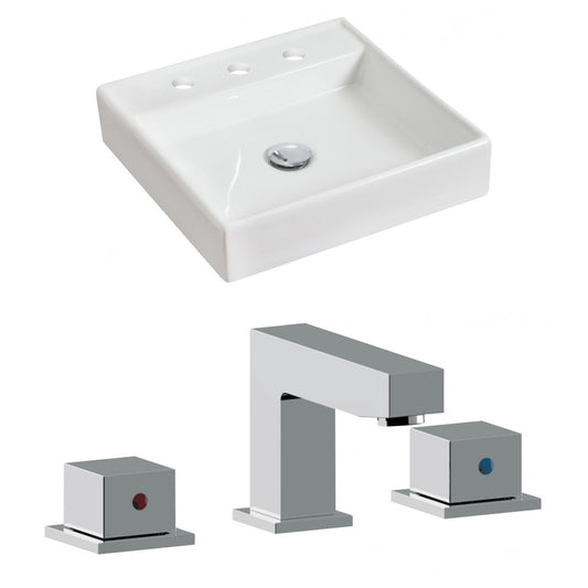 American Imaginations AI-17843 18" White Square Ceramic Above Counter Bathroom Vessel Sink Set