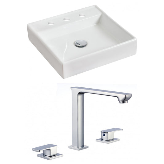 American Imaginations AI-17844 18" White Square Ceramic Above Counter Bathroom Vessel Sink Set