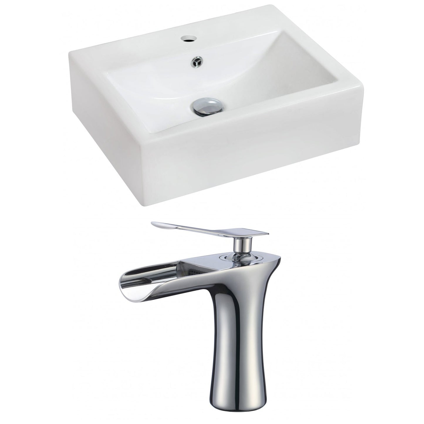American Imaginations AI-17847 20" White Rectangular Ceramic Wall Mount Bathroom Vessel Sink Set