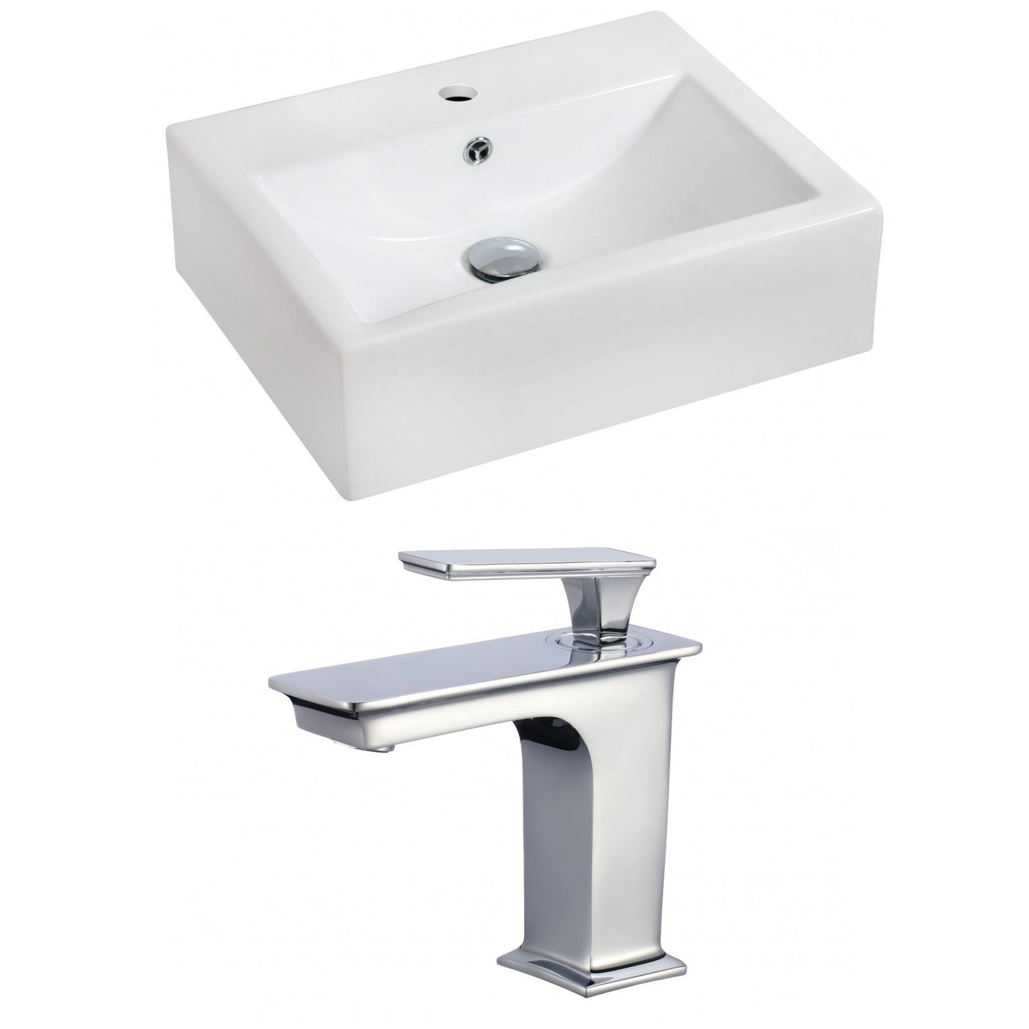American Imaginations AI-17848 20" White Rectangular Ceramic Wall Mount Bathroom Vessel Sink Set