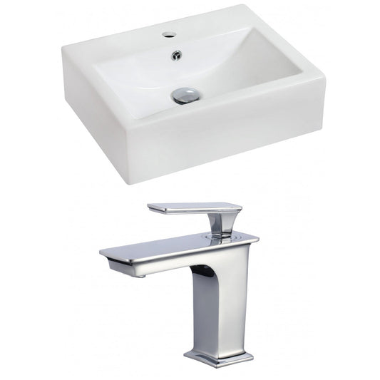 American Imaginations AI-17848 20" White Rectangular Ceramic Wall Mount Bathroom Vessel Sink Set