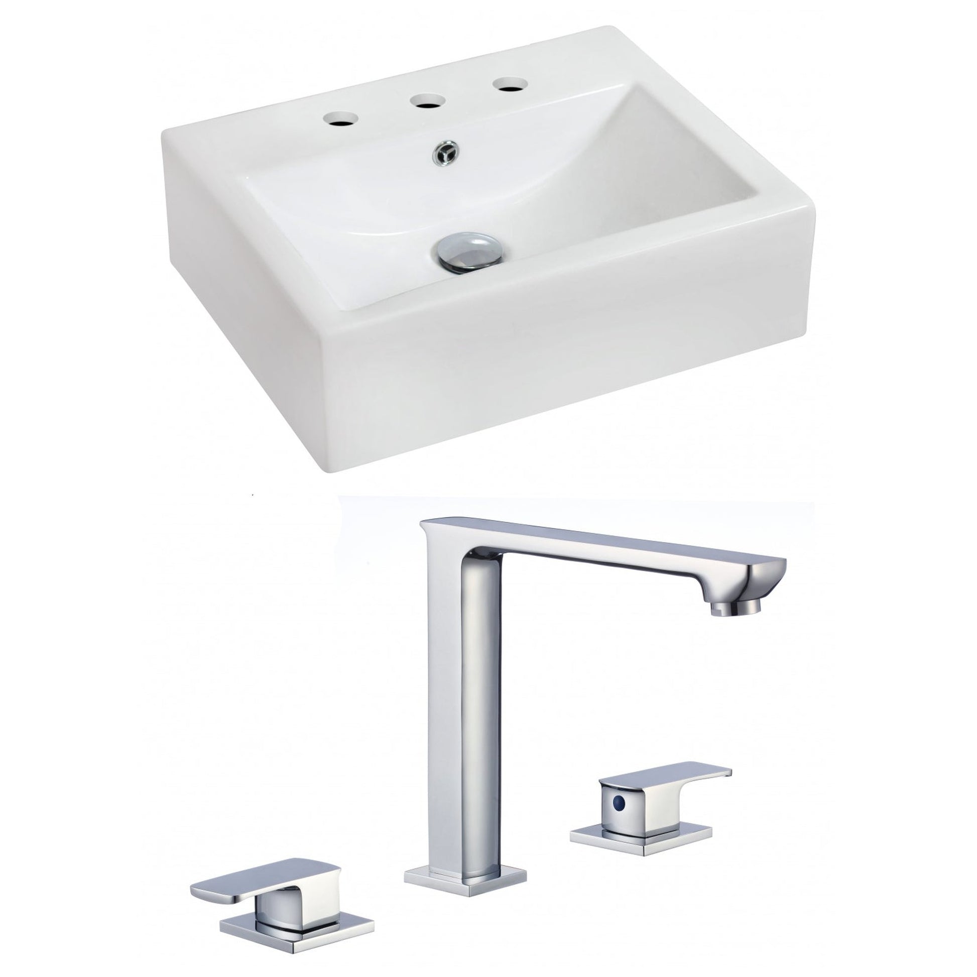 American Imaginations AI-17850 20" White Rectangular Ceramic Wall Mount Bathroom Vessel Sink Set