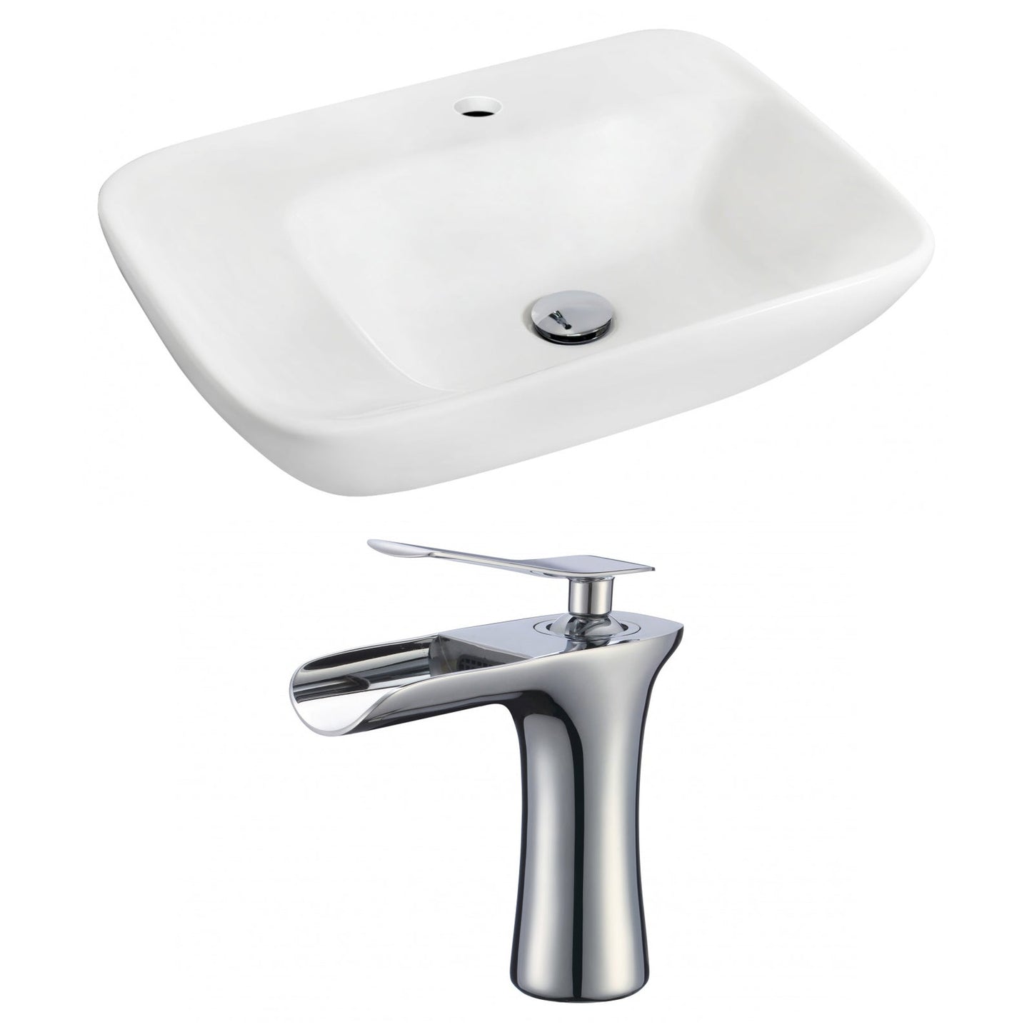 American Imaginations AI-17851 24" White Rectangular Ceramic Wall Mount Bathroom Vessel Sink Set