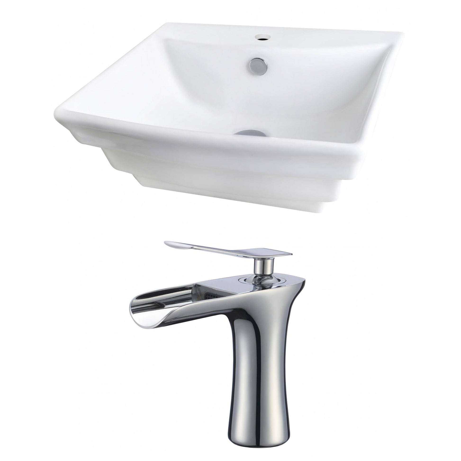 American Imaginations AI-17853 20" White Rectangular Ceramic Wall Mount Bathroom Vessel Sink Set