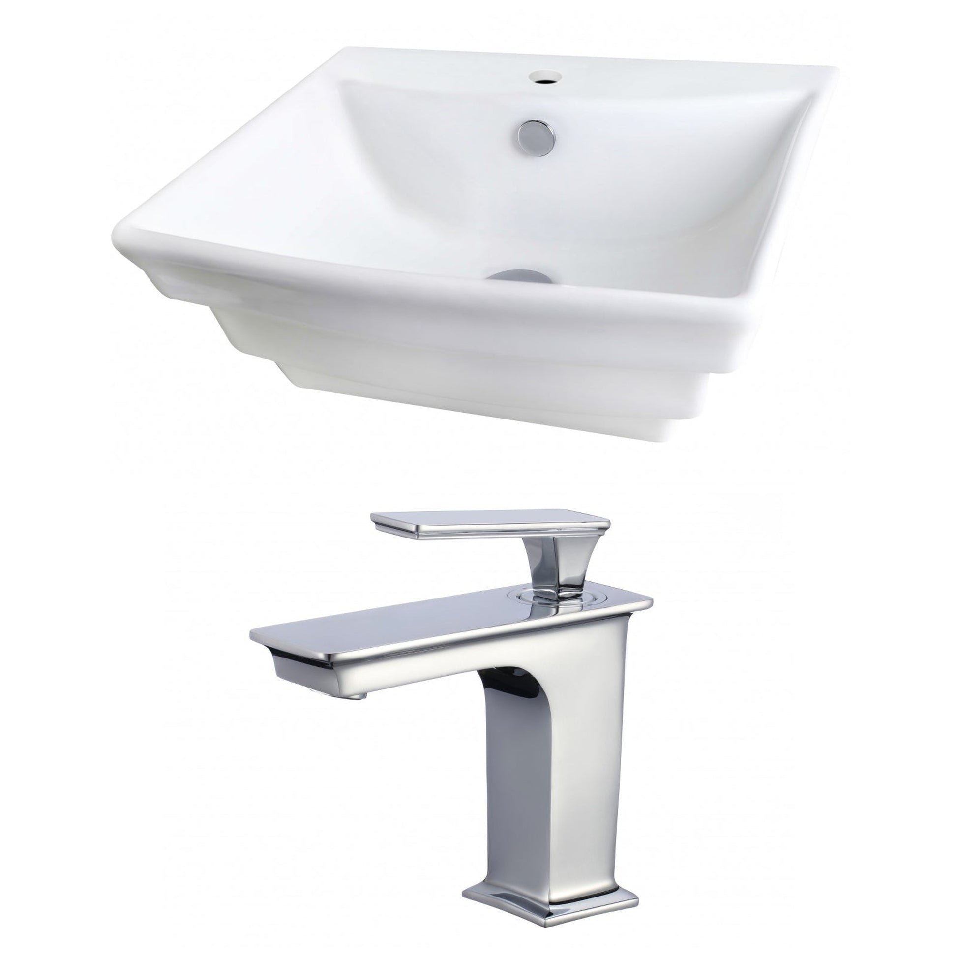 American Imaginations AI-17854 20" White Rectangular Ceramic Wall Mount Bathroom Vessel Sink Set