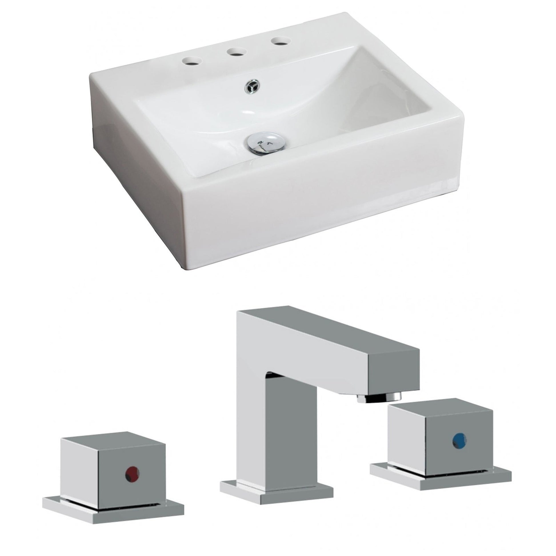 American Imaginations AI-17857 21" White Rectangular Ceramic Wall Mount Bathroom Vessel Sink Set