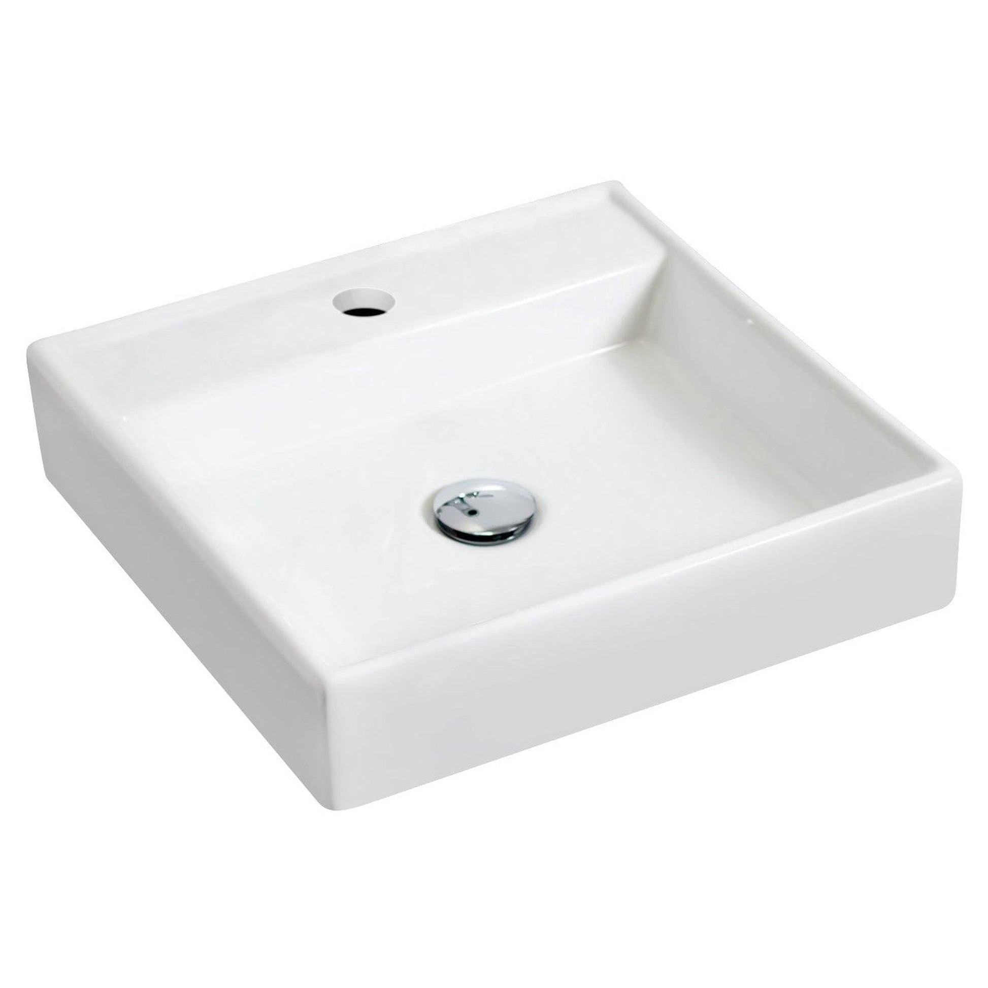 American Imaginations AI-17865 18" White Square Ceramic Wall Mount Bathroom Vessel Sink Set