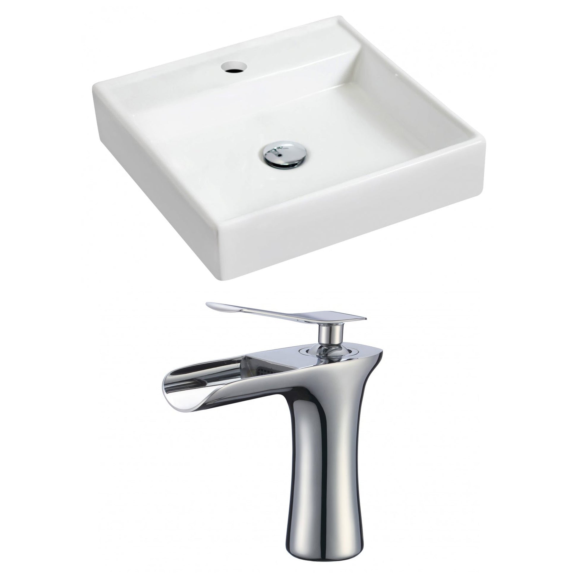 American Imaginations AI-17865 18" White Square Ceramic Wall Mount Bathroom Vessel Sink Set