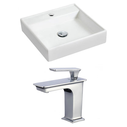 American Imaginations AI-17866 18" White Square Ceramic Wall Mount Bathroom Vessel Sink Set