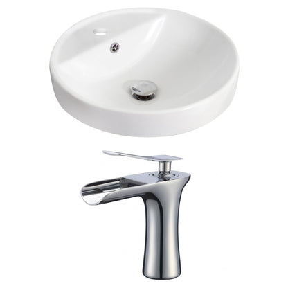 American Imaginations AI-17869 8" White Round Ceramic Drop In Bathroom Vessel Sink Set