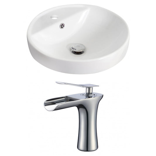 American Imaginations AI-17869 8" White Round Ceramic Drop In Bathroom Vessel Sink Set
