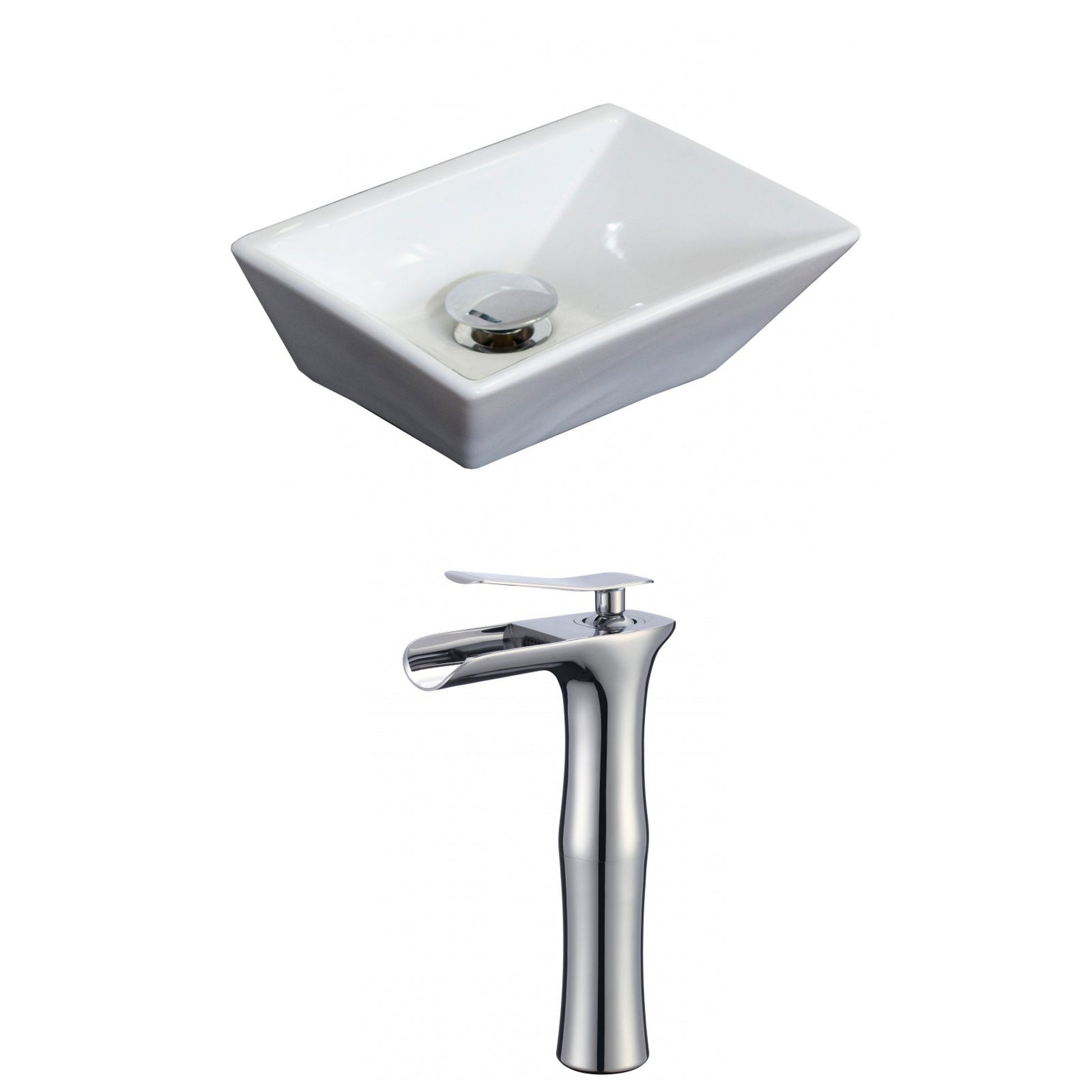 American Imaginations AI-17873 12" White Rectangular Ceramic Above Counter Bathroom Vessel Sink Set