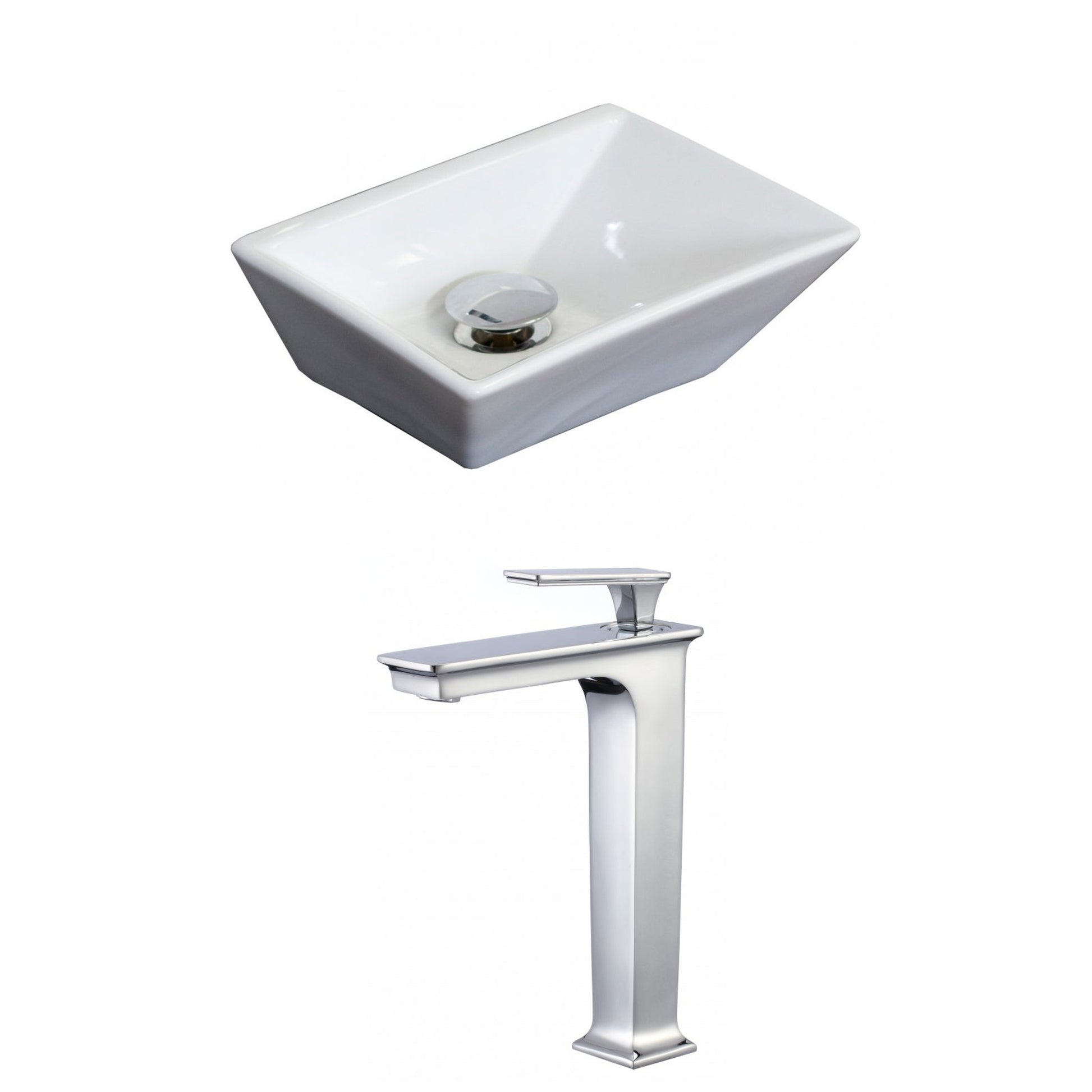 American Imaginations AI-17874 12" White Rectangular Ceramic Above Counter Bathroom Vessel Sink Set