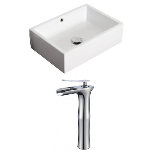 American Imaginations AI-17875 20" White Rectangular Ceramic Above Counter Bathroom Vessel Sink Set
